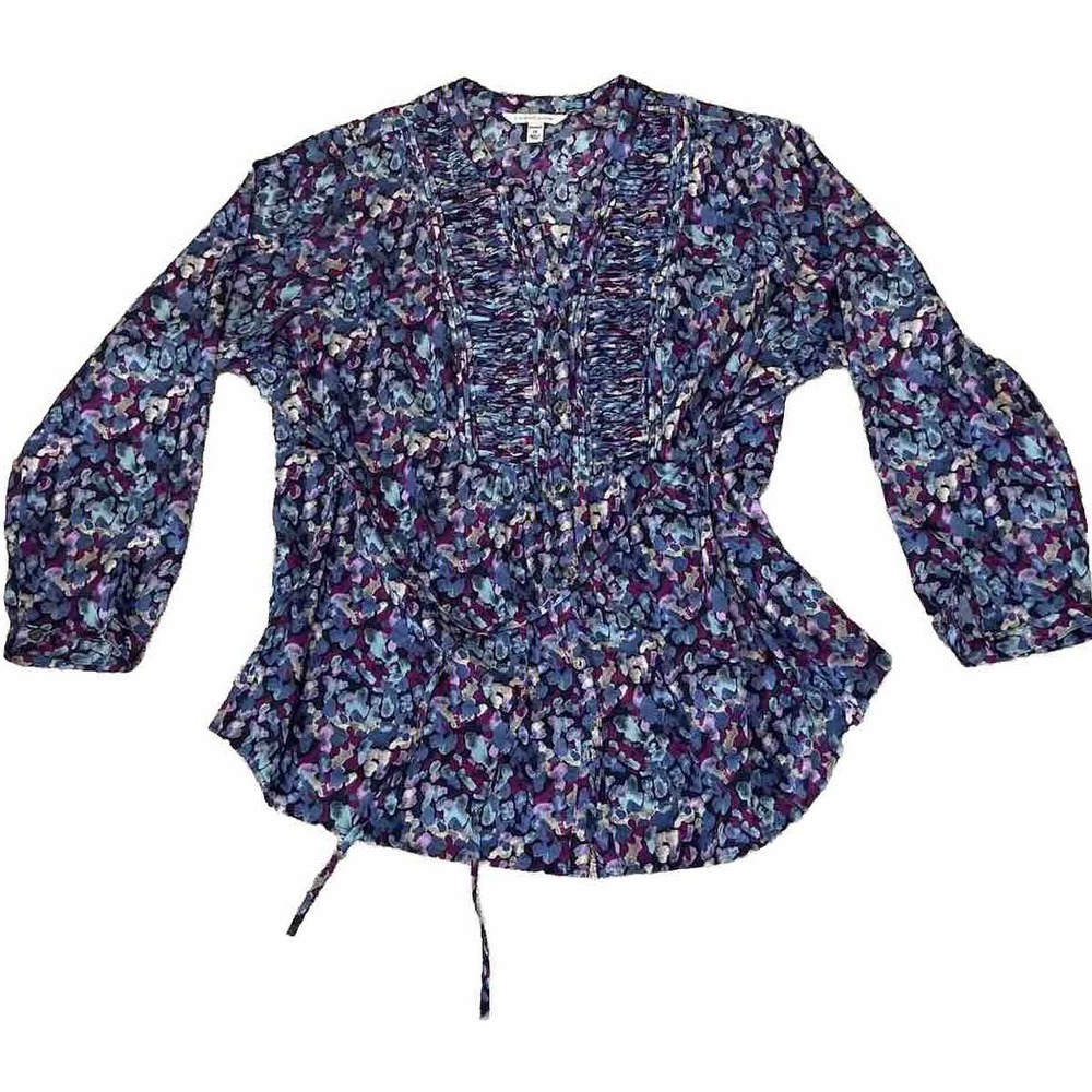 CROFT & BARROW Tie Tunic Women's Plus 2X Purple Blue Art V Neck Top Shirt Blouse
